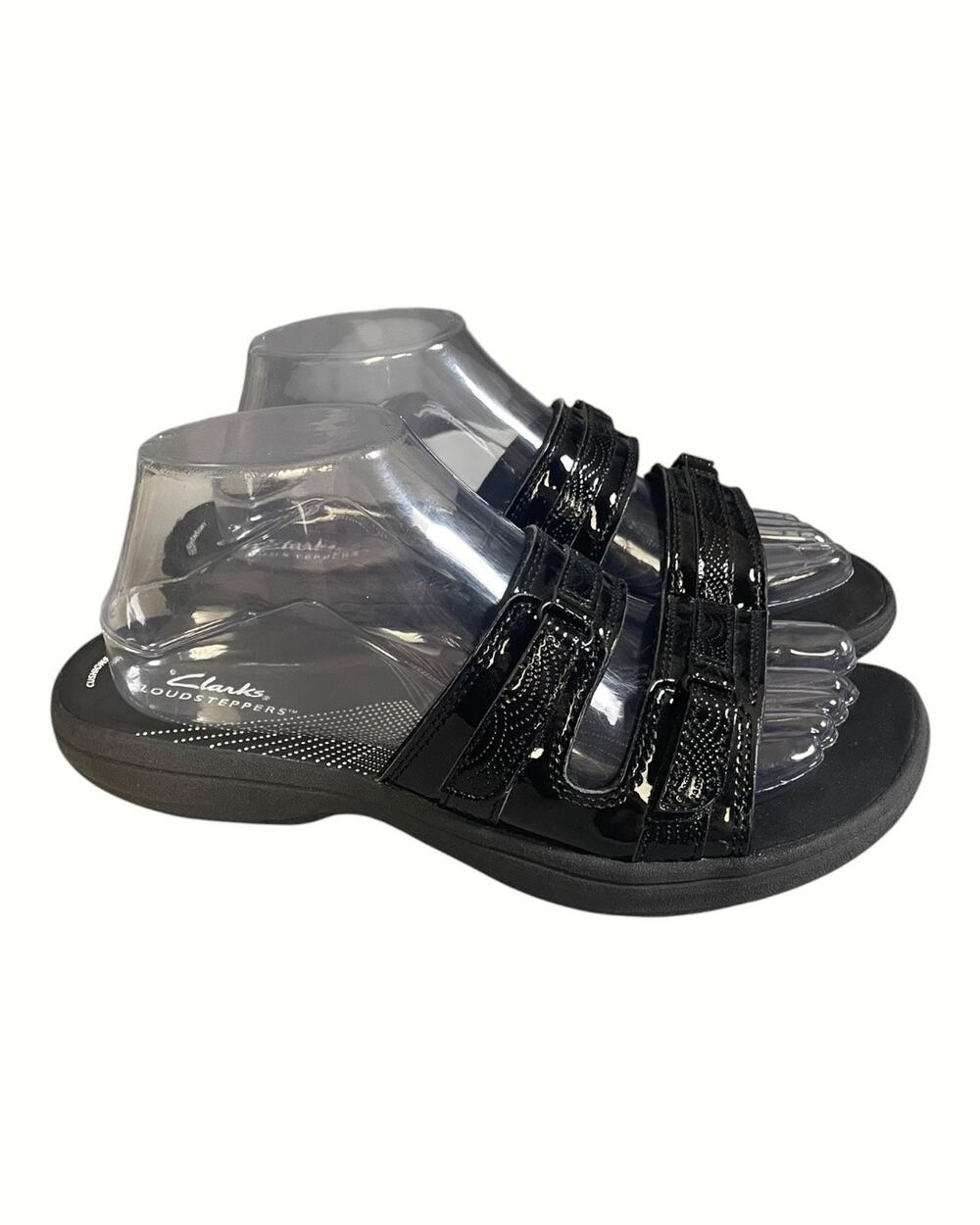 Clarks Cloudsteppers Women’s Size-8M Breeze Piper Black Patent Slip On Sandals
